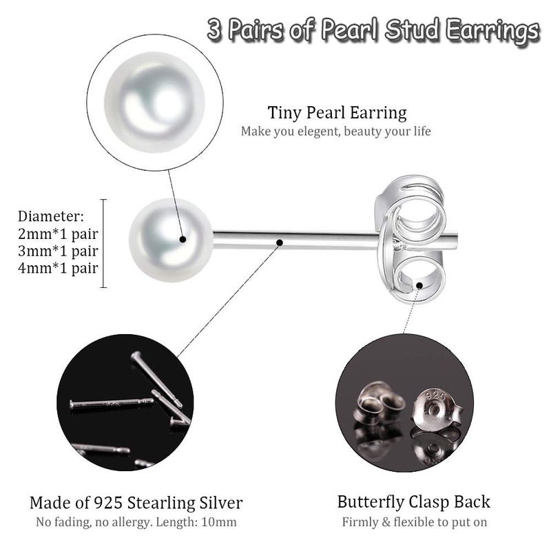 EPIRORA Sterling Silver Stud Earrings for Women- 3 Pairs Tiny Ball Stud Earrings Round CZ Cubic Zirconia Earrings Pearl Earrings Set Cartilage Small Tragus Earrings(2mm,3mm,4mm) - Image 2